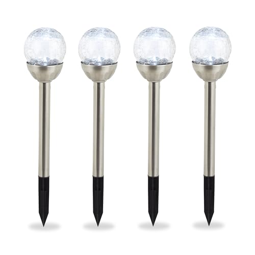 Relaxdays Gartenleuchte Glaskugel im 4er Set, wasserdichte LED...