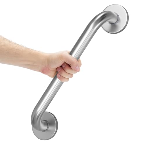 Image of AmazerBath Shower Grab Bars for Seniors Anti Slip, Bath Safety Grab Bar for Needy, Stainless Steel Bathroom Safety Grab Bars, Thickened Bar Bigger Base Holds 500LBS, 16 inch L x 1.25 inch D, Brushed Nickel
