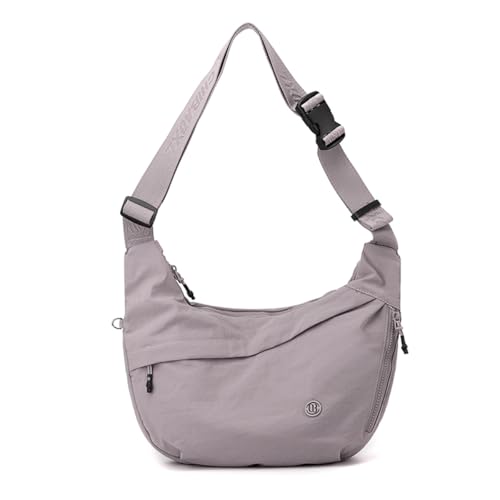Nylon Crescent Crossbody Luna Bag for Women Men Moon Shoulder Spacious Lightweight Sling Casual Hobo Dumpling Purses (A-Purple Grey)