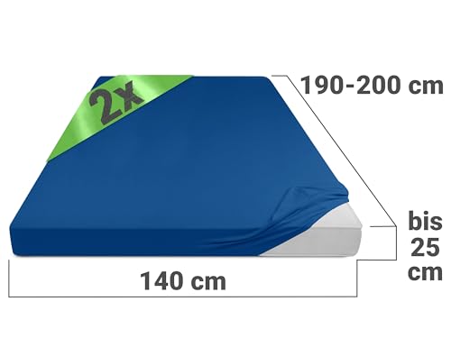 Emily´s Check Doppelpack Bettlaken Betttuch Spannbettlaken 1493.2123, 140 x 190-200 cm, Royalblau – Ansicht 3