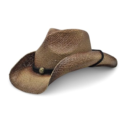 Image of Peter Grimm Straw Round Up Cowboy Hat - Stylish and Versatile Straw Hat for Men and Women - One Size