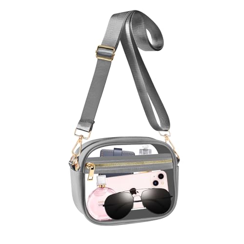 Image of Fibrdoo Clear Bag Stadium Approved, Leather Clear Crossbody Purse Bag for Concerts Sports Events Festivals