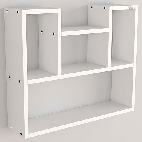 Image of Madhuran Riya Enginereed Wood Wall Mounted Books Display Shelf Racks Stand (Matte, White) Home Decor Multipurpose Organizer Kitchen Storage