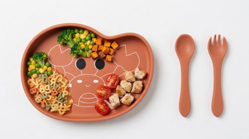 Image of TIGGY & BONNET Crab 2 Pcs Silicone Baby Feeding Set | BPA-Free, Microwave Safe, Anti-Slip Base, Suction Plate & Spoon