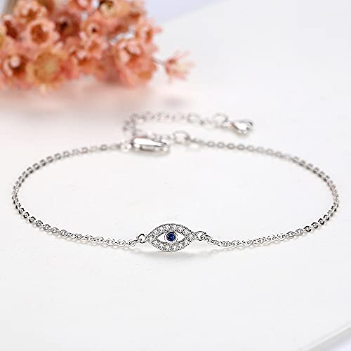 Hamsa Evil Eye Bracelet Sterling Silver 925 Cubic Zirconia Link Chain 6.5in+1.5in for Women4
