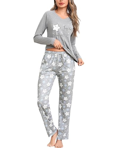 Litherday Pijama Mujer Invierno Algodón 2 Piezas Pijama Largo