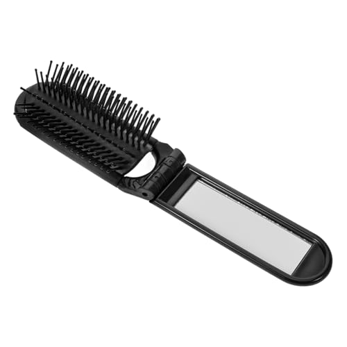 VALICLUD 折りたたみ式ミラーコーム ミニヘアブラシ ポータブルデザイン コンパクトサイズ 旅行用 女性用 ブラック