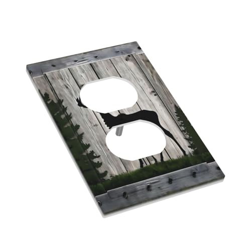 Decorative Outlet Covers Rustic Deer Elk Forest Grey Wood Board 1 Gang Duplex Light Switch Cover Plate Wall Plates for Electrical Outlets Switchplate Faceplate