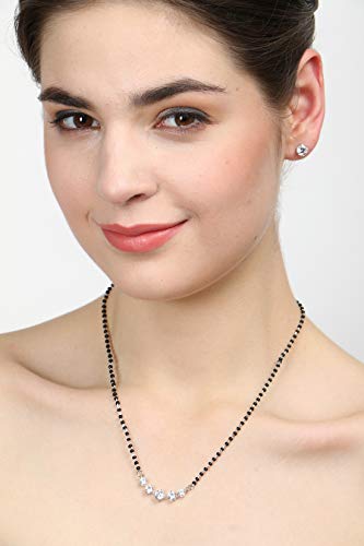 CLARA 925 Sterling Silver 5 Stone Mangalsutra Earring Chain Jewellery Set | Platinum Plated, Swiss Zirconia | Gift for Wife