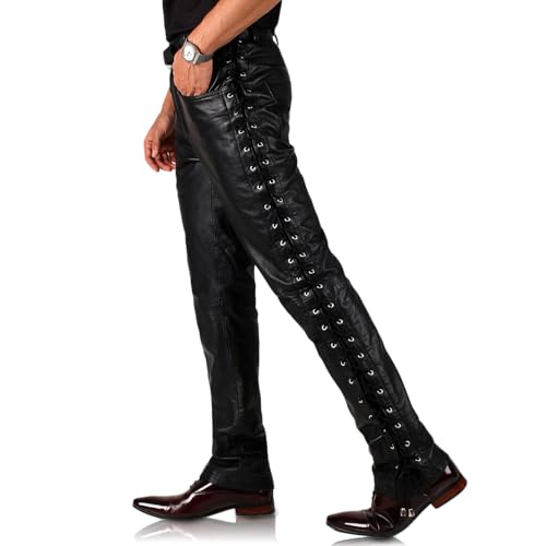 Laverapelle Men’s Lacelane Leather Pants (Black, Laced Leather Pants) - 25040044