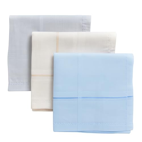 Image of Premium 100% Cotton Handkerchiefs for Men, 48 x 48 cm, Large Size Rumal Napkins, White & Multicolor Stripes