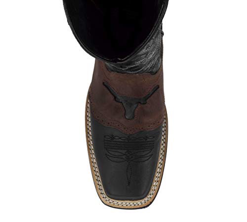Texas Legacy Mens Black Western Leather Cowboy Boots Longhorn Bull Square Toe4