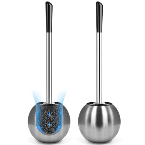 Toilet Brush and Holder 2 Pack, 304 Stainless Steel Toilet Brush with Extended and Durable Comfortable Brush Handle, Toilet Bowl Brush for Bathroom Toilet - Ergonomic, Pratical Durable