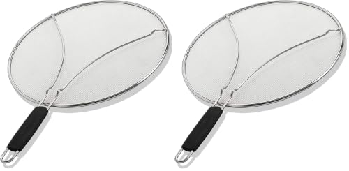 Image of Splatter Screen for Frying Pan - 13 Inch Stainless Steel Grease Splatter Guard - Cover Oil Splash when Sizzling Bacon, Cooking Fried Chicken or Popcorn (Pack of 2)