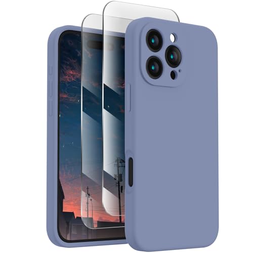 FireNova Diseñado para iPhone 16 Pro Caso, Silicona Actualizada [Protección de la Cámara] Estuche del teléfono, Forro de microfibra suave resistente a los arañazos en el interior, 2024, gris lavanda