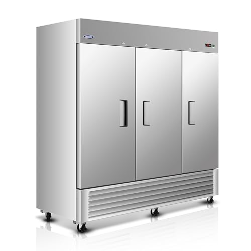 Image of 81 inchW Commercial Refrigerator,72 Cu.ft Commercial Refrigerator with 3 Solid Door Reach-In Freezers Stainless Steel,ETL Upright Freeze Storage w / 9 Adjustable Shelves,LED Light,for Bar,Shop,Silver