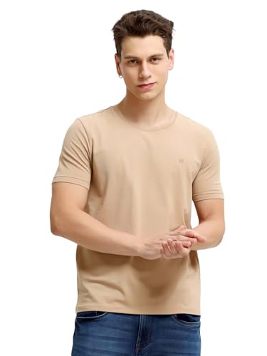 Image of TURMS Men's Casual Solid Round Neck T-Shirt, Odor Control, Stretchable & Breathable, Cotton Rich Fabric, Half Sleeve