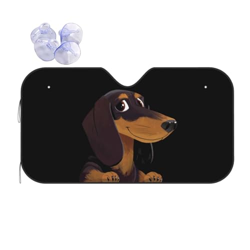 車用サンシェード 萌え ダックスフント 犬柄 アニメキャラクター フロントサンシェード 日除け 軽自動車 吸盤 UVカット 車窓日よけ 紫外線カット 日焼け防止 簡単取り付け 車用品 2サイズ選択 130x70cm U14