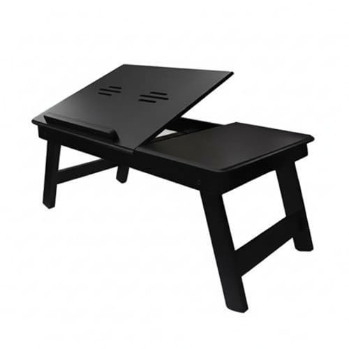 Image of Foldable Wooden Laptop Table for Bed & Sofa | Adjustable Laptop Desk with Tilt Top Cup Slot Drawer | Ergonomic Study Work Table for Home Office Reading Writing Use (Black)