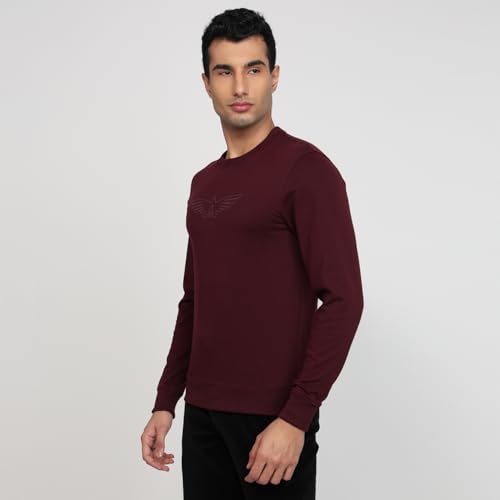 Image of Park Avenue Men Slim Fit Solid Pattern Cotton Polyester Blend Round Neck Full Sleeve Casual Sweatshirt