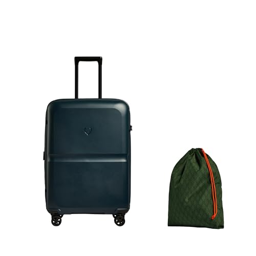 ANTLER Single Stripe Hard Shell Medium Suitcase + Laundry Bag - 68x46x31cm 89L Expandable Lightweight 4 Spinner Wheels TSA Lock - Durable Check in Luggage - Indigo Blue