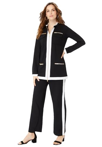 Roaman's Women's Plus Size Side Stripe French Terry Pull On Pant Set