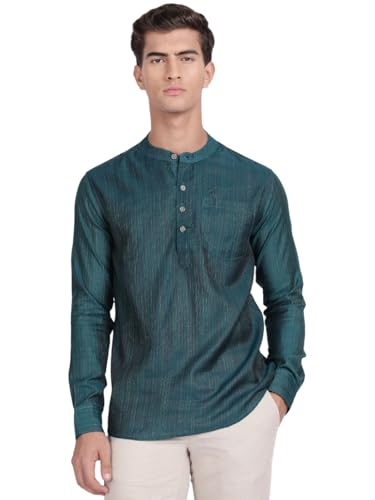 Image of KRYPTIC Men's Full Sleeve Regular Fit Short Kurta in Premium Pure Cotton with Patch Pocket and Mandarin Collar - Perfect Blend of Style and Comfort