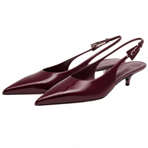 YIYA Women's Metallic Silver Slingback Kitten Heels Closed Pointed Toe Low Heels Party Dress Pumps Shoes