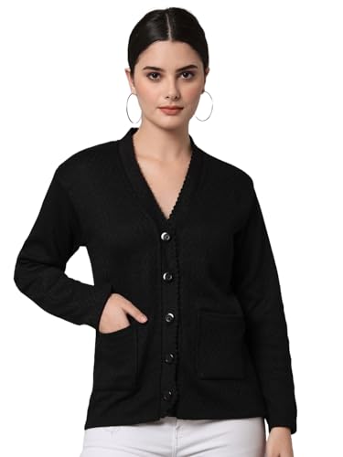 Image of eWools Women's winterwear Woolen Solid Sweater with Pockets Cardigans (with Pockets)