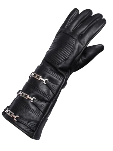 Image of URBAN BUCK Sky Real Sheepskin Leather Costume Gauntlet Glove - Regular Fit Long Arm Cuff Mens Unlined Cosplay Gloves