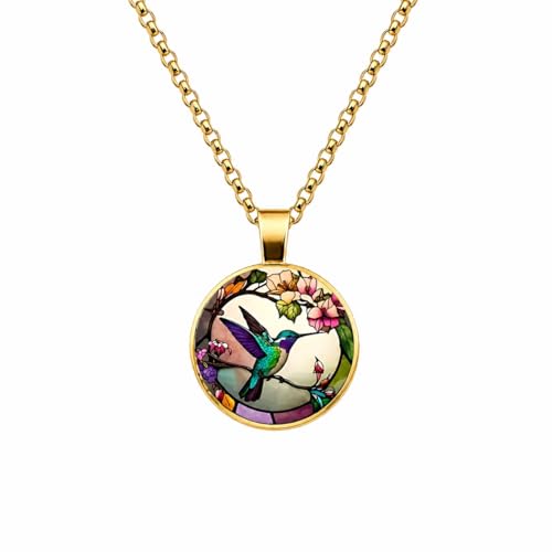 Stunning Hummingbird Pendant Necklace - Two Humming Birds Searching for Flower - Fashionable Alloy Jewelry with Delicate Details - Birthday Party Gift Idea for Her (Floral Pattern Bronze Necklace)