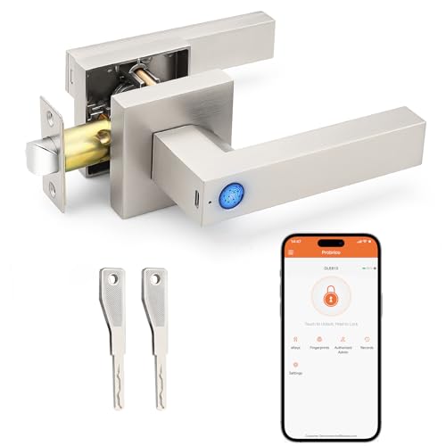 Probrico Smart Lock Keyless Entry Door Lock with Handle, Satin Nickel Smart Locks for Front Door Fingerprint Door Lock for Bedroom Bathroom, Electronic Biometric Digital WiFi Door Lock APP Control -  DLE813SNXFA