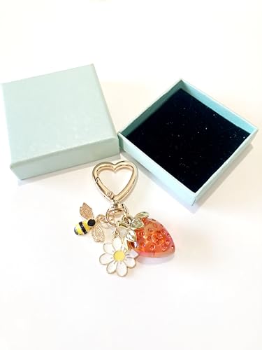 SIGZKK Cute Cherry Strawberry bag charms keychain purse accessories charm for women handbags Kawaii Flower Car Key Chain2