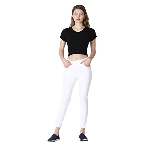 Image of 4Flies Women's Denim Lycra Jeggings - Stretchable Slim Fit Ankle-Length Pants for Casual, Office & Travel Wear - Stylish & Comfortable