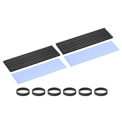 PATIKIL M.2 2280 Nvme SSD Heatsink 70x22x3mm, 2 Set Radiator Cooler Aluminum Heat Sink Cooling Fin with Thermal Pads/Tape/Rubber Ring for Laptop Electronics CPU Led, Black