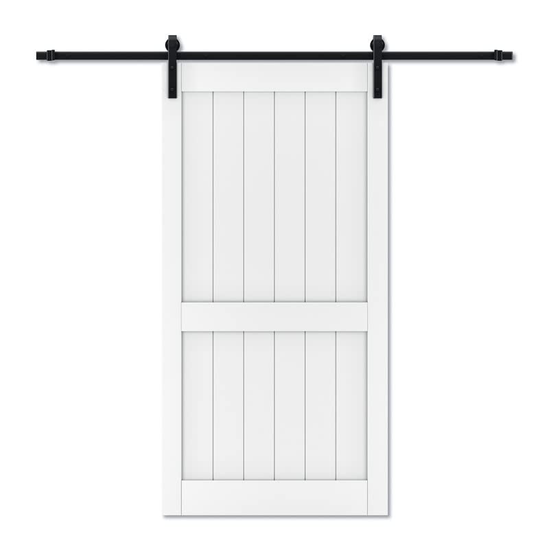 Image of 42 inch x 84 inch White Primed Sliding Barn Door with Hardware Kit Included | MDF Doors Covered with Water-Resistant Surface, Pre-Drilled Holes Easy Assembly, H-Frame