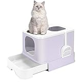 猫 トイレ 本体 猫用トイレ ネコトイレ 大容量 大型 50*43*38cm 砂の飛び散ら防止 上から猫トイレ 掃除簡単 脱臭抗菌 組み立て不要 スコップ付き おしゃれ 人気 猫用品 image