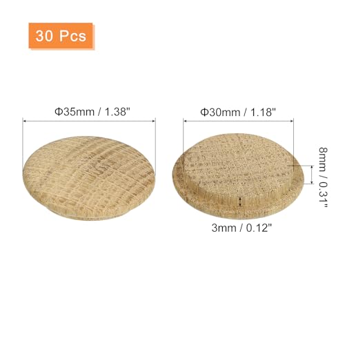 Image of uxcell 30 Pcs 1.18 x 1.38 Inch Wood Hole Plugs, Wooden Screw Hole Cover, Wood Pocket Button Plug for Chair Stair Craft Furniture Woodworking