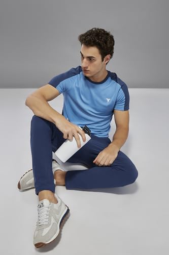 Image of TECHNOSPORT Men's Slim Fit Color Block T-Shirt, Technocool Quick Dry Anti-Microbial Short Sleeve Sports Tee for Gym, Running, Training & Everyday Wear