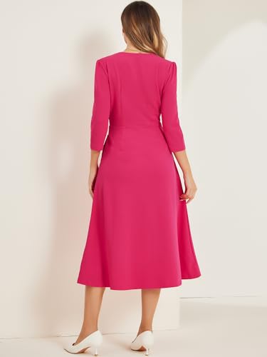 Image of Allegra K Womens 3 /4 Sleeve A-Line Business Work Formal Midi Dress