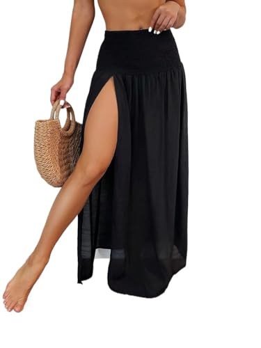 Women Casual Slit Cover Up Skirt Summer Beach Midi Long Skirt