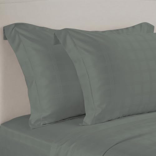 Image of LINENWALAS 300 TC Organic Bamboo Jacquard Check Flat Bedsheet for Single Bed, Silky Soft Sateen Weave | Breathable, Cooling & Hypoallergenic (Charcoal Grey, 60 inchx90 inch)