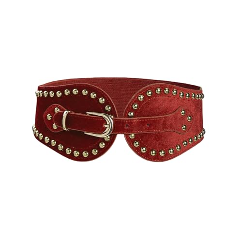 AIBEARTY Women's Fashion Vintage Suede Rivet Elastic Wide Belt Adjustable Buckle Western Stretch Belt for Dresses Shirt