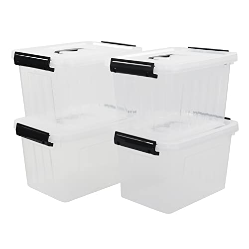 Gloreen 4 Packungen transparente Aufbewahrungsboxen mit Deckel, 6 l kleine Kunststoff-Verriegelungsbox Cover