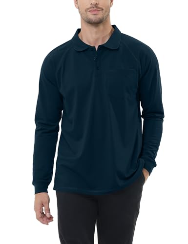 Camiseta polo para hombre casual de golf, manga larga, secado rápido, transpirable y con bolsillo miniatura 1