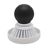 KitchenAid Palm Brush with Dish Tray to Keep Countertops Dry and Clean, Durable Nylon Bristles for Tough Cleaning, Dishwasher Safe, 2 Piece, Black