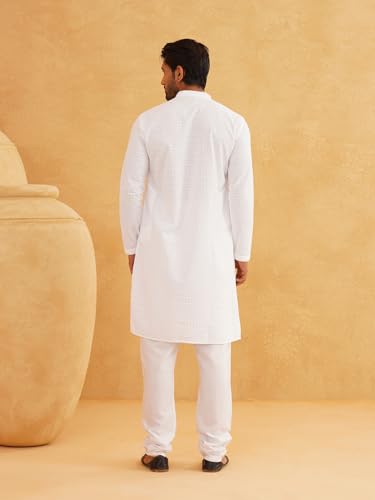 Image of SOJANYA (Since 1958 Men's Cotton Embroidered Thread Work Kurta With white churidar Pyjama