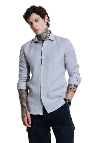 Image of SNITCH Men Casual Shirt | Slim Fit Full Sleeve Classic Collar Solid Pattern | 100% Linen, Breathable & Lightweight Fabric, Machine Washable