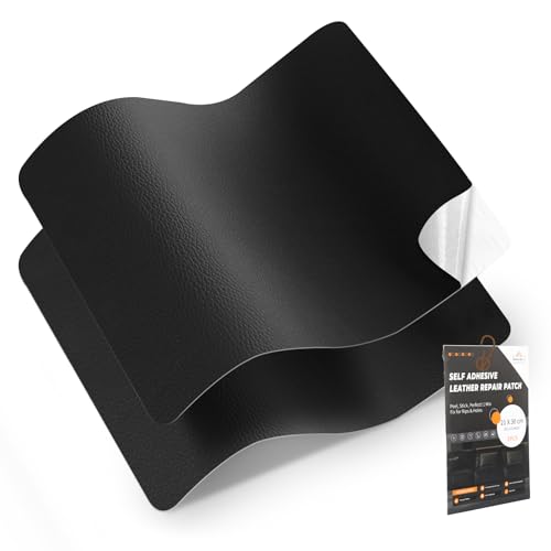 Cuero adhesivo para tapizar, Parche de Reparación Autoadhesivo 30 x 21 cm-2 piezas, Polipiel adhesiva para tapizar de Automóviles, Sofás, Asientos de Barcos, Sofás para Sillas(Negro)