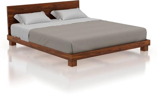 Image of Bed Solid Sheesham Wood for Your Bedroom | Solid Wood Queen Bed Finish Color - Natural Finish